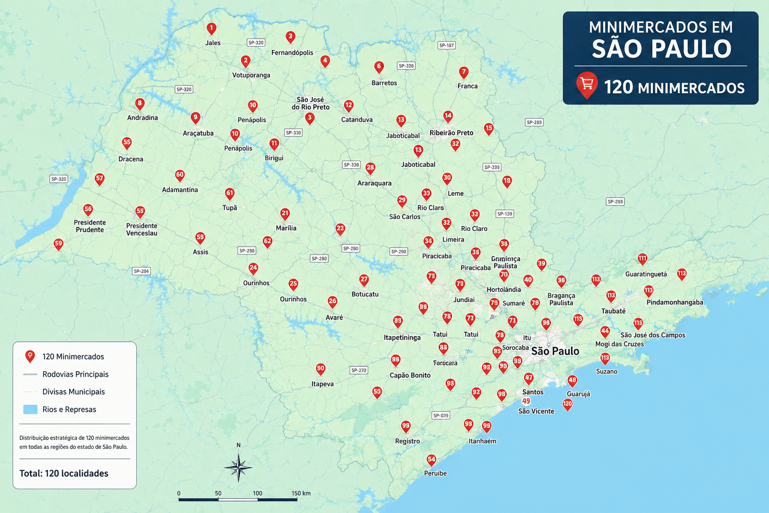 Mapa de São Paulo com pontos indicando as lojas SaveurGo
